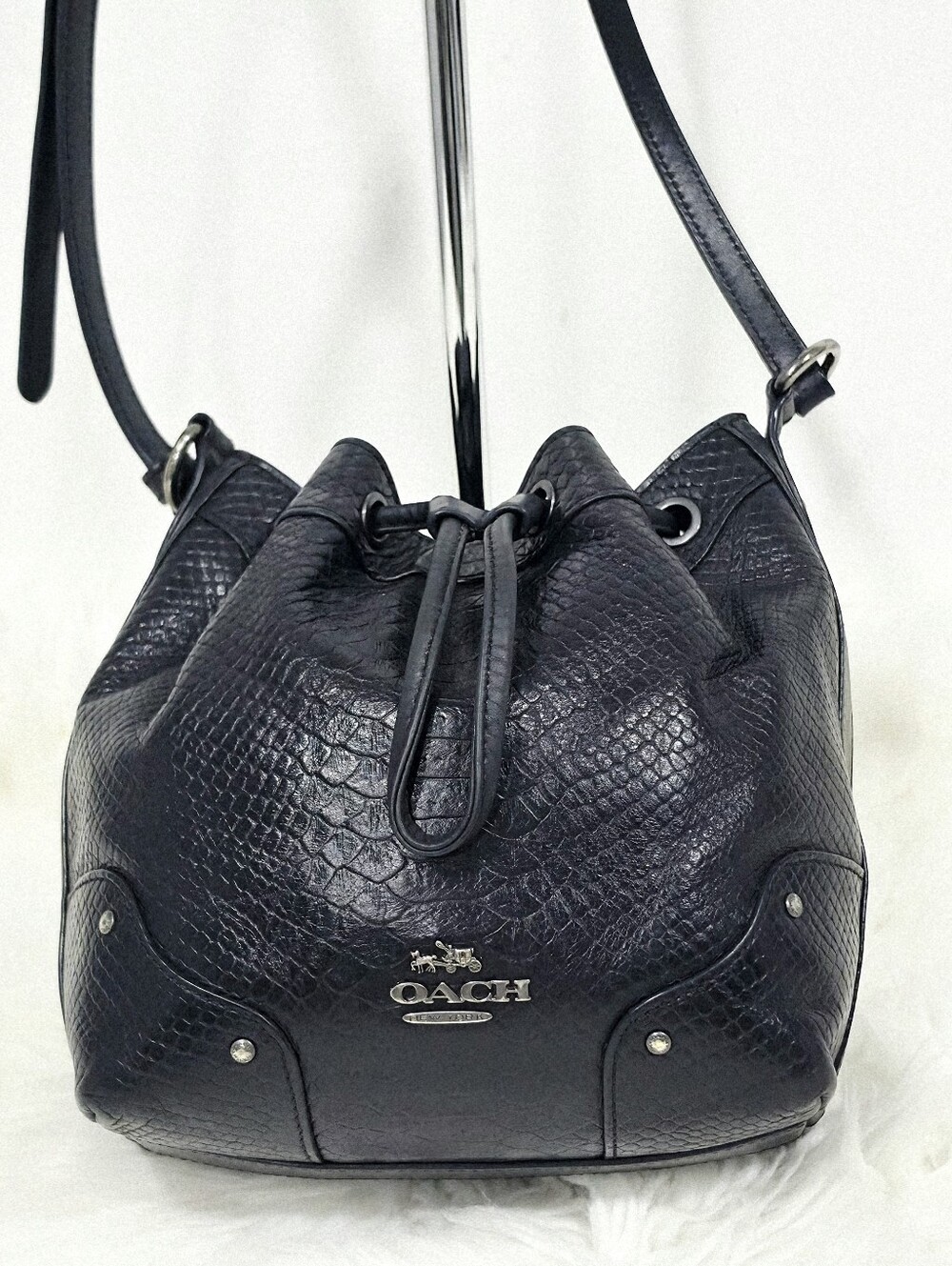 Coach F36215 Black Mini Bucket Crossbody Bag Missing Logo Letter C
